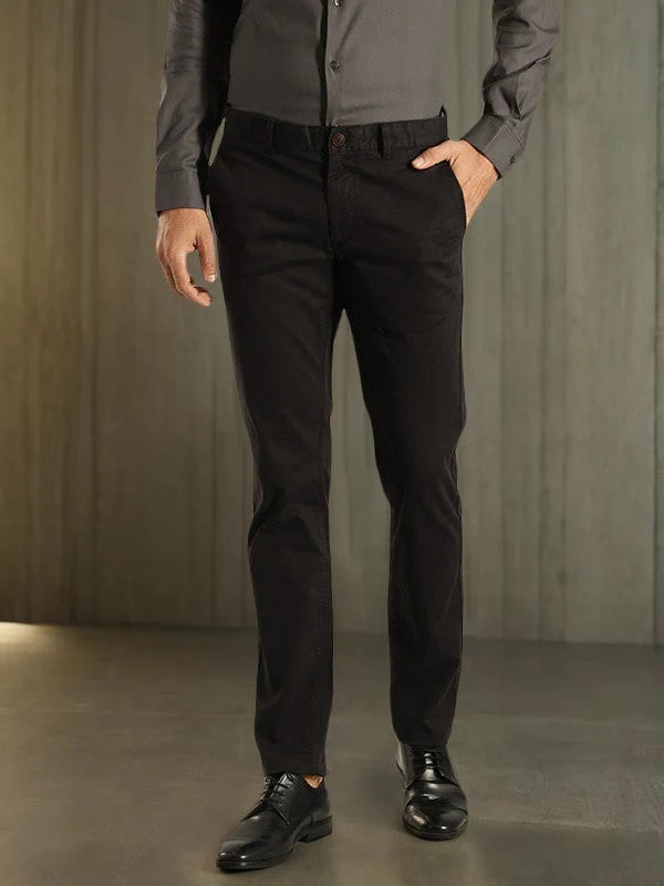 Indian Terrain Men's Slim Fit Solid Black Trousers